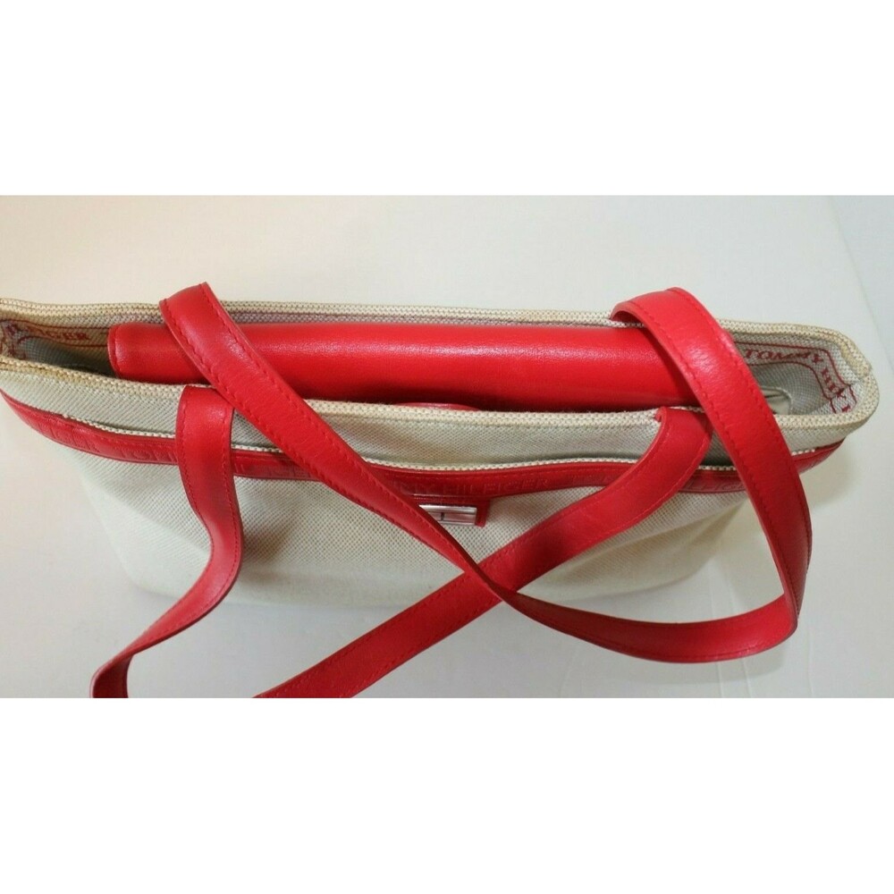 Tommy Hilfiger Purse Vintage Tan Red Canvas Leather Womens Handbag - Picture 7 of 11